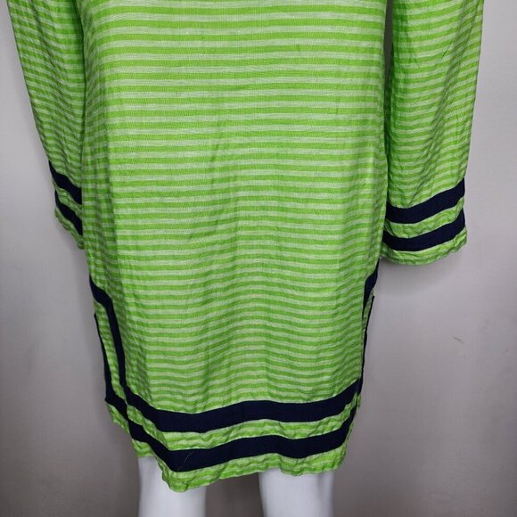 Sail to Sable Long Sleeve Linen Tunic Dress Coverup Green Blue Size 4 - Picture 8 of 14